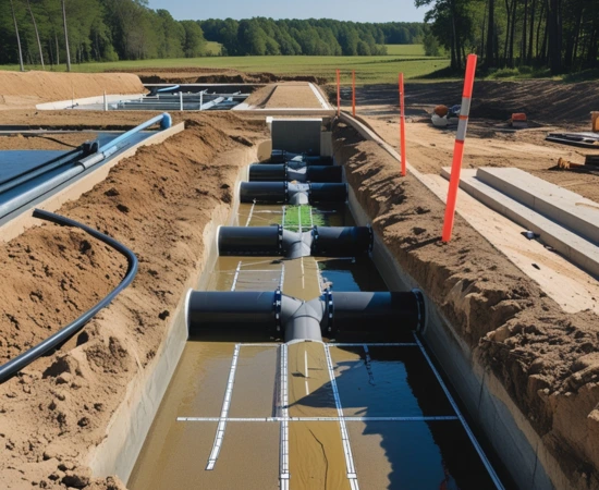Drainage System Design Preparation of accurate layouts with invert level marking, hydraulic calculations, and optimal pipe sizing.Designs are tailored to meet IS codes, client requirements, and long-term performance goals.